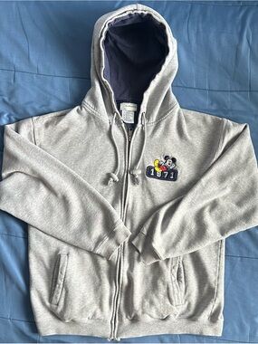 Y2K Walt Disney World Heather Gray Mickeey Mouse 1971 Zip-Up Hoodie Men M